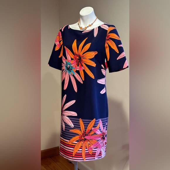 Julian Taylor Blue Floral Dress Cut Out Bow & Back Gold Zipper In Back SZ 12 - Picture 1 of 13